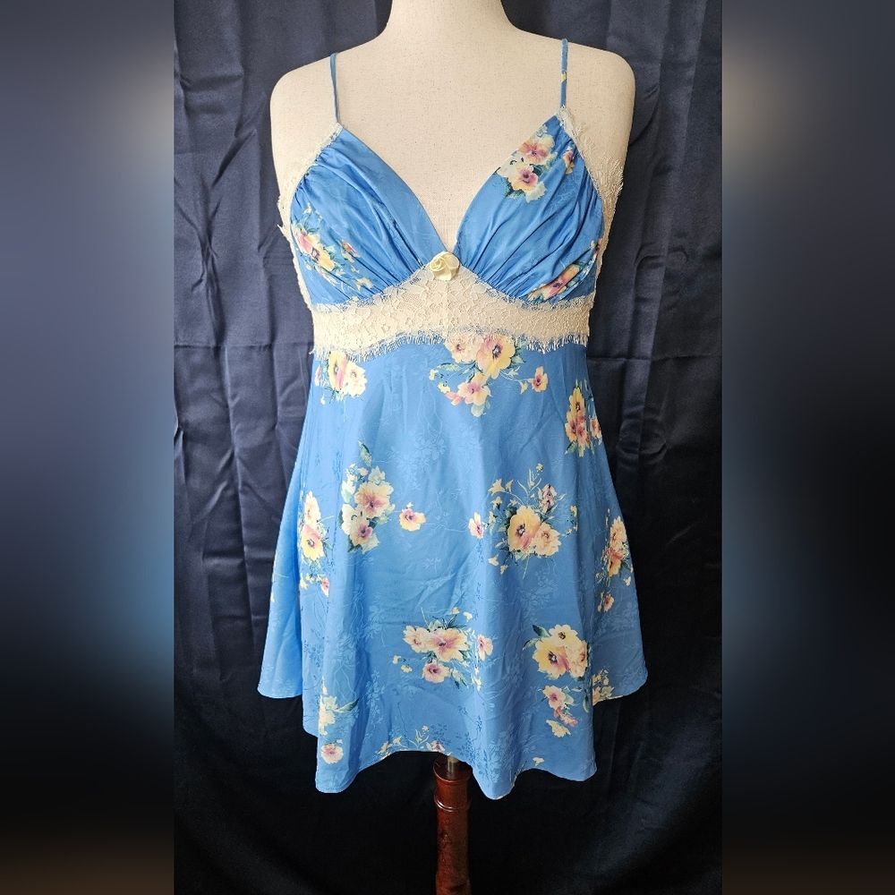 Altar'd State Lace Blue Floral Trim Mini Slipdress Size XL